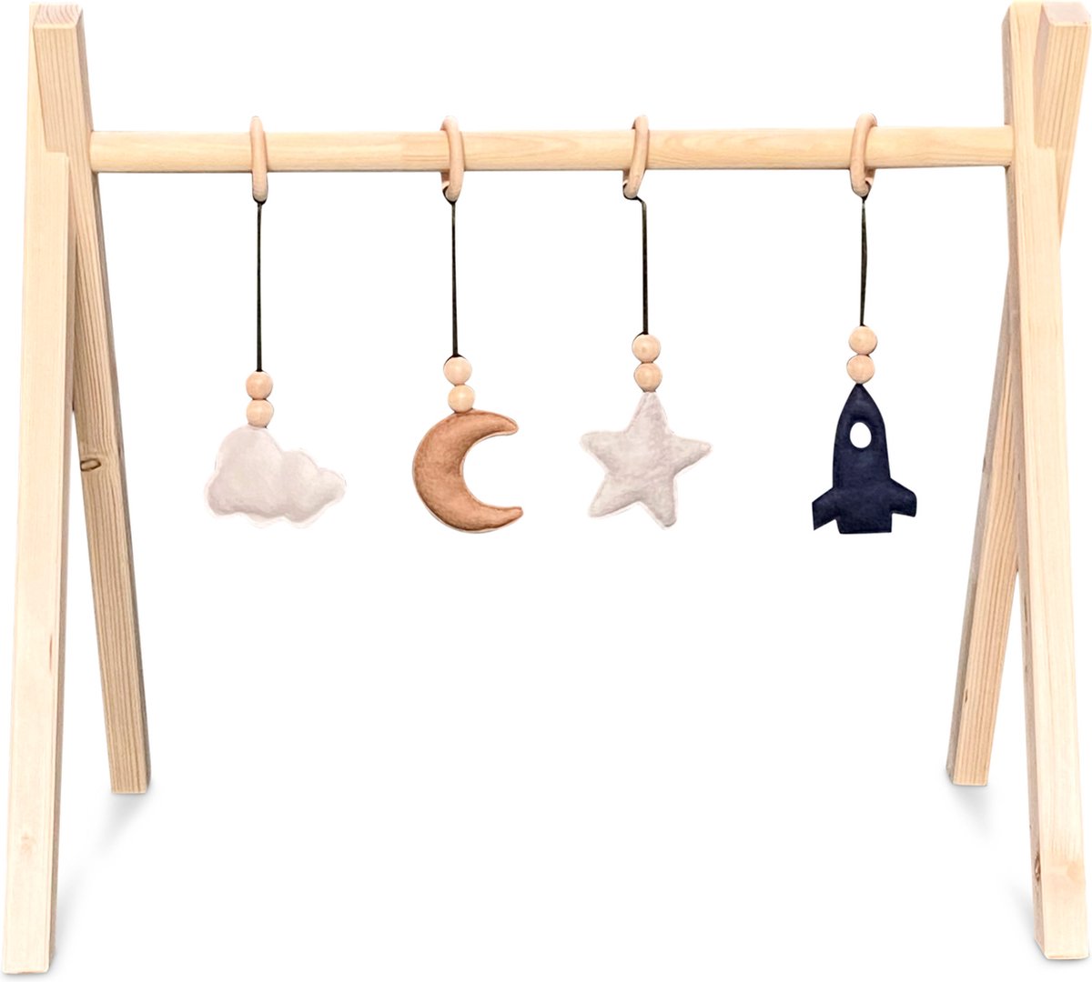 Toddie | Blank houten babygym, met ruimte vilthangers | Tipi vorm massief hout